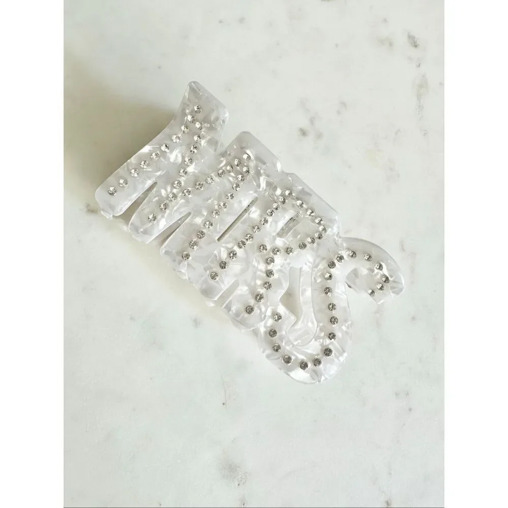 ‘MRS’ bridal white and rhinestone hair claw
